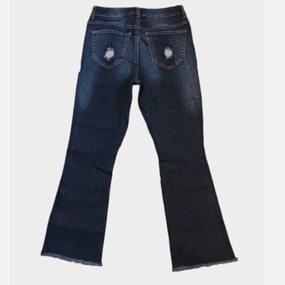 NOBO High Rise Jeans Crop Flare Jeans Junior Girls Size 26x25 Raw Hem Blue Pants - Picture 2 of 9